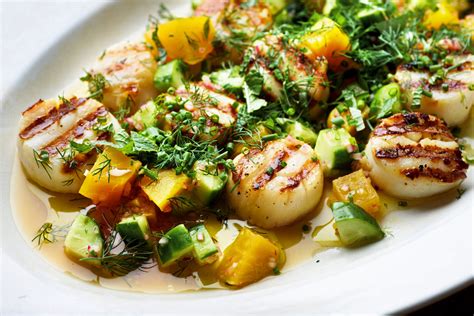 Grilled Sea Scallops With Yellow Beets Cucumbers And Lime