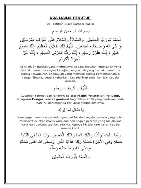 Teks Doa Penutup Majlis Ringkas Tertib Dan Susunan Doa Shafiqolbu Riset