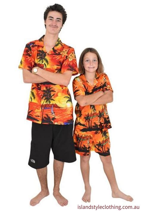 Father And Son Matching Orange Sunset Hawaiian Shirts Island Style