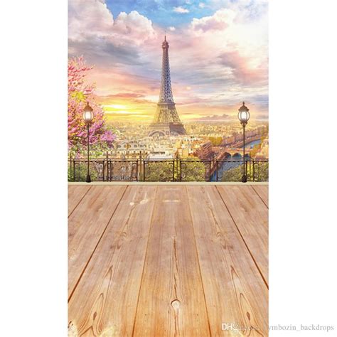 2020 Paris Eiffel Tower Photography Backdrop Wooden Floor Beautiful