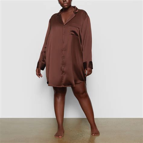 Silk Button Up Night Dress - Cocoa | Pajama Dress | SKIMS