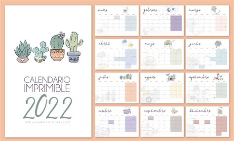 Calendario Imprimible 2022 Dibujos De Colores