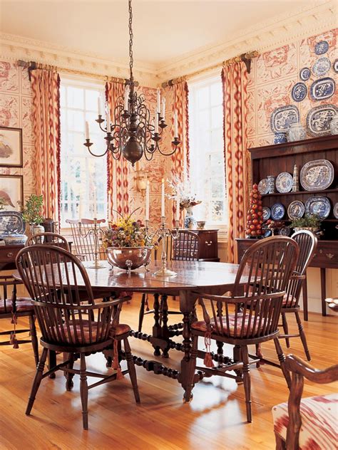 French Country Dining Room With Toile Wallpaper | HGTV