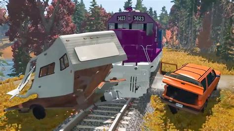 Train Crashes On Railway Crossing 2 Beamng Drive Train Games Youtube