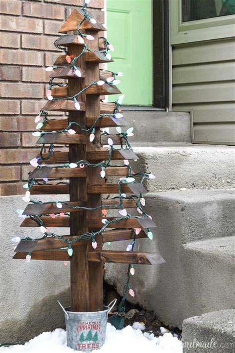 DIY Outdoor Christmas Trees with Lights - Houseful of Handmade