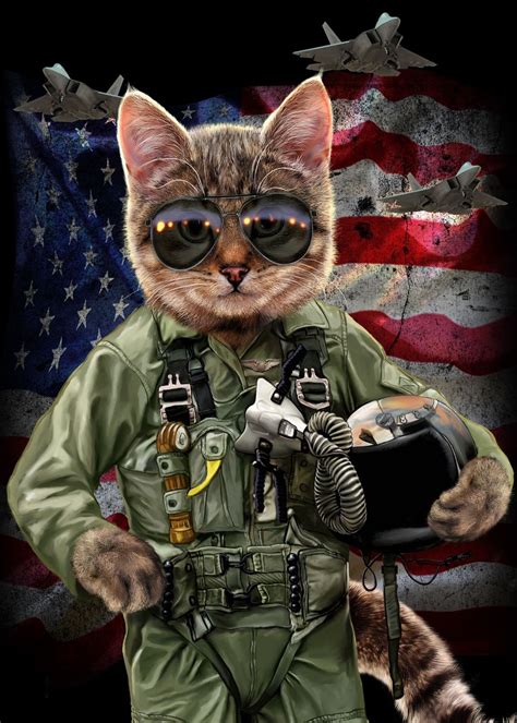 Cat Pilot In The Air Force Poster Picture Metal Print Paint By Fox