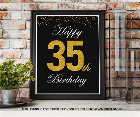 Printable 35th Birthday Decoration Signs Black And Gold Etsy