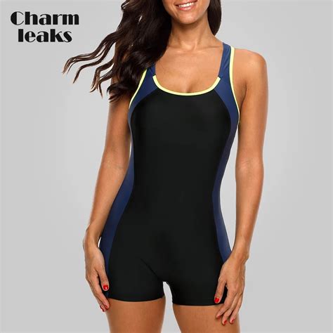 Charmleaks Women One Piece Sports Swimwear Sport Swimsuit Colorblock Anthletic Open Back Beach