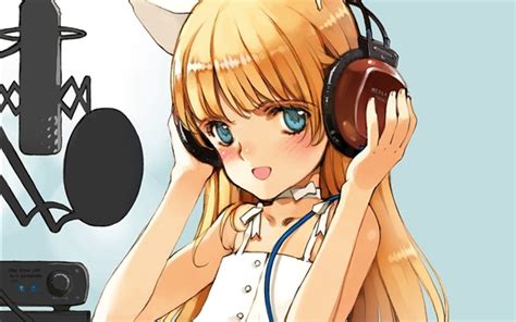 Wallpaper Blonde Girl Singer Microphone Headphone Anime 1280x1024 Hd