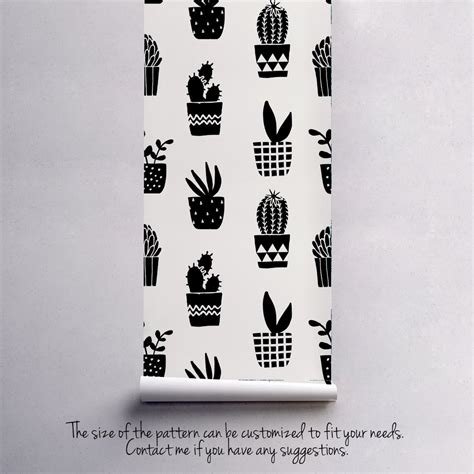 Geometric Cacti Pattern Simple Black And White Wallpaper Etsy