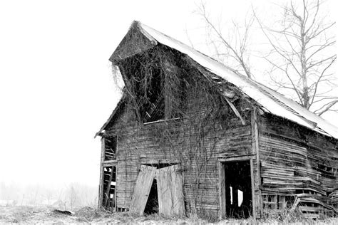 Old Abandoned Barn Black And White Art Photography On Canvas