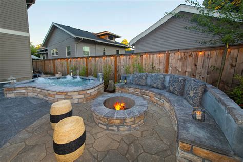 Spa And Firepit In Landscape Design By Paradise Restored Landscaping And Exterior Design In