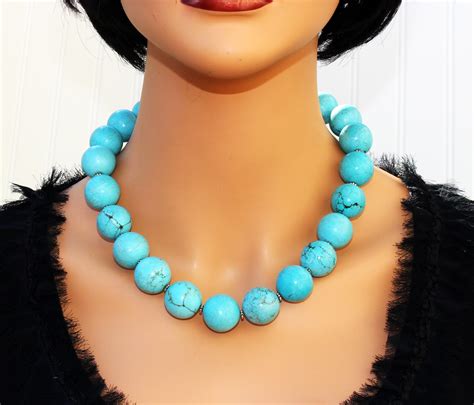 Handmade Chunky Turquoise Necklace Bold Chunky Blue Gemstone Etsy
