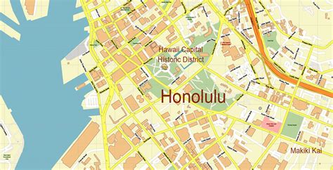 Honolulu Oahu Hawaii Us Map Vector Exact City Plan High Detailed Street