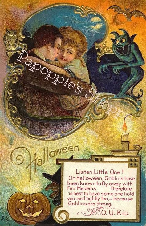Fabric Block Halloween Vintage Postcard Image Lovers Ebay Vintage