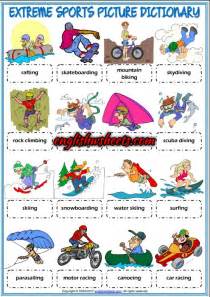 Extreme Sports Esl Picture Dictionary Worksheet For Kids Extreme
