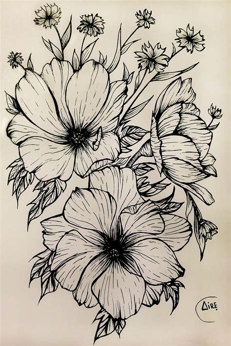 Flower Sketch Ink Pencil Drawings Of Flowers Flower Sketches Flower