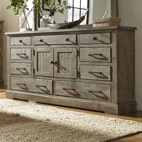 Progressive Furniture Meadow Rustic Pine Door Dresser With 6 Drawers