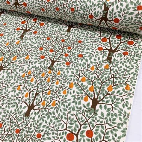 Gray Orange Pear Tree Fabric Home Textile By The Yard Chair Etsy Uk