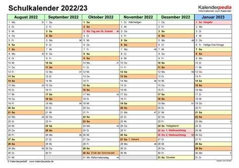 Schulkalender 20222023 Als Pdf Vorlagen Zum Ausdrucken