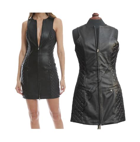 women black genuine leather sexy dress quilted leather rebelsmarket