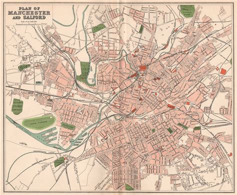 Manchester And Salford Antique Town City Plans Bartholomew 1898 Old Map