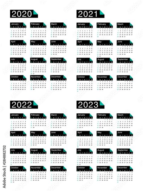 Calendar 2020 2021 2022 And 2023 Week Starts On Sunday Basic