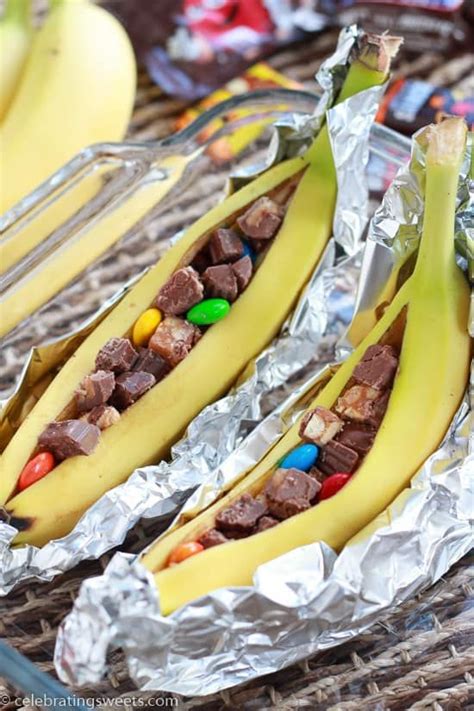 Roasted Bananas Stuffed With Chocolate Candy Bars Similar To The