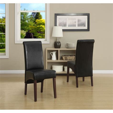 Simpli Home Avalon Midnight Black Faux Leather Parsons Dining Chair