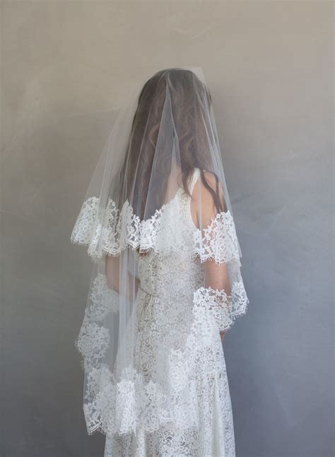 Bridal Veil French Lace Simple Veil With Blusher Style 787 Twigs