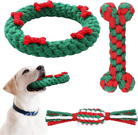 Xmas Cotton Rope Dog Chewing Teething Ropes Toys For Small Medium Large