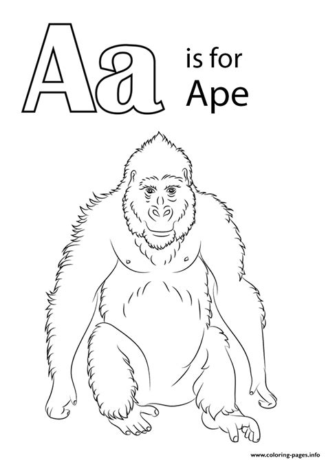 Letter A Is For Ape Animal Coloring page Printable