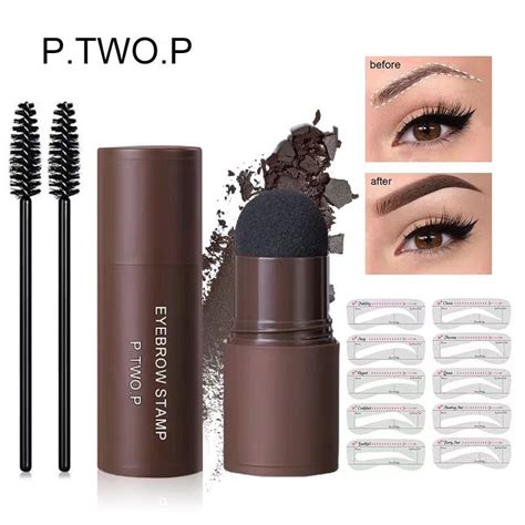 Ptwop Eyebrow Stamp Shaping Kit Brow Powder Stamp Makeup With 10