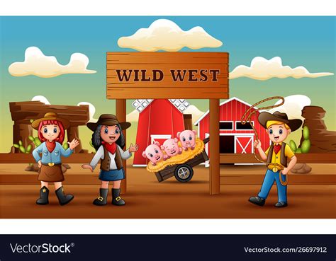 Cowboy Wild West Cartoon With Animal In Farm Entra