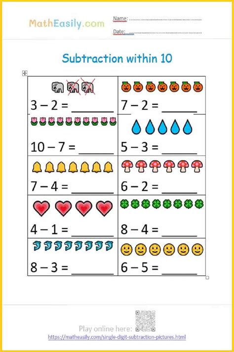 Subtraction Within 10 Worksheet