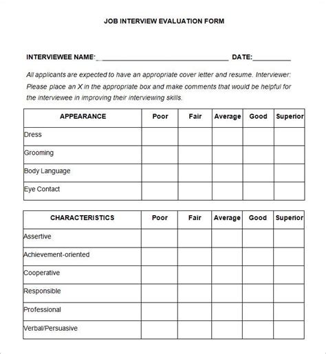 Job Evaluation Form Template