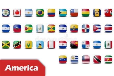American Continent Flags Set Of Button Flags Of Countries In North And