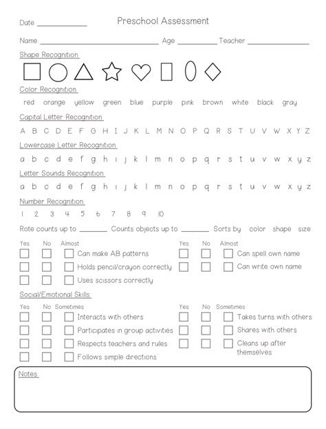 Kindergarten Assessment Test Printable