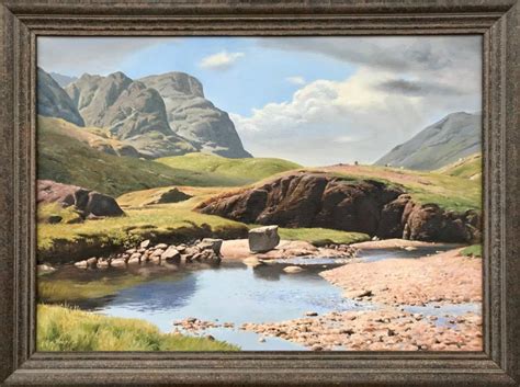 Geoffrey H Pooley Large Realist River Mountain Landscape Oil Painting