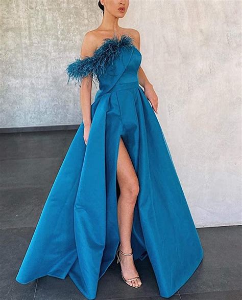 Sweet Bridal Feathers High Split Strapless Evening Dress Shop The
