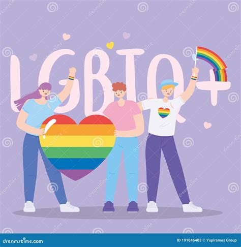 People With Rainbow Flags And Symbols Lgbt Community Celebrating Gay Pride Cartoon Vector