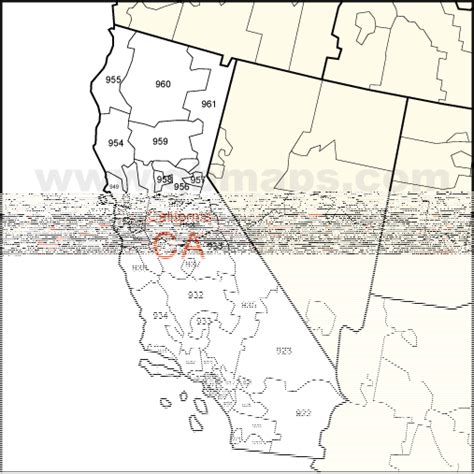 california 3 digit zip code map