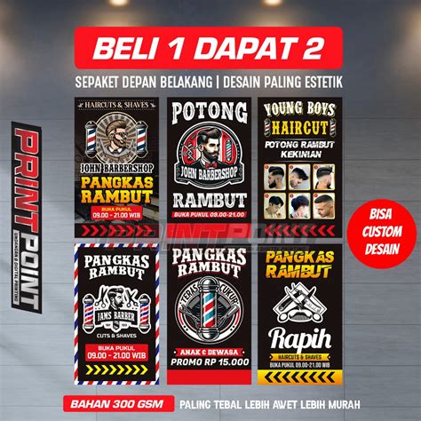 Jual BELI 1 DAPAT 2 Spanduk Banner Berdiri Plang Pangkas Rambut