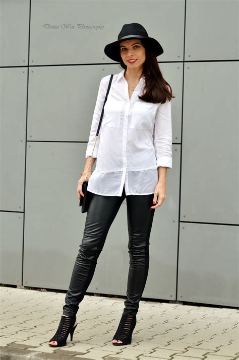 White Shirt And Black Leggings Tina Chic