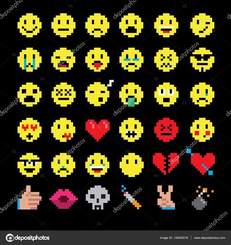 Vector Pixel Art Of Smiley Emoticon Set To Represent Various Emotions
