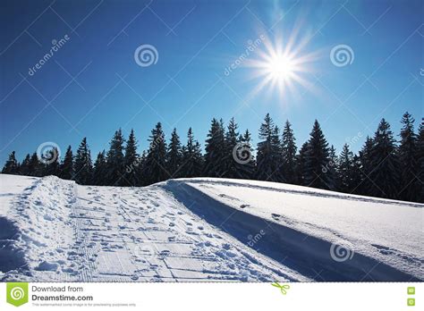 Hiking Route On Sunny Winter Day Stock Photo Image Of Snow Blue