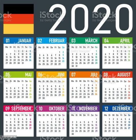 Ilustración De Calendario 2020 Ilustración Vectorial Versión Alemana Y