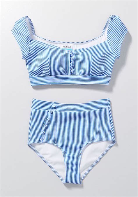 The Sissone High Waisted Bikini Bottom In Blue Stripe ModCloth Blog