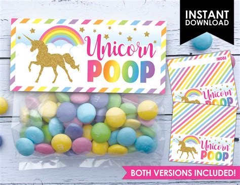 Unicorn Poop Printable Party Treat Bag Topper Thank You Tag Etsy