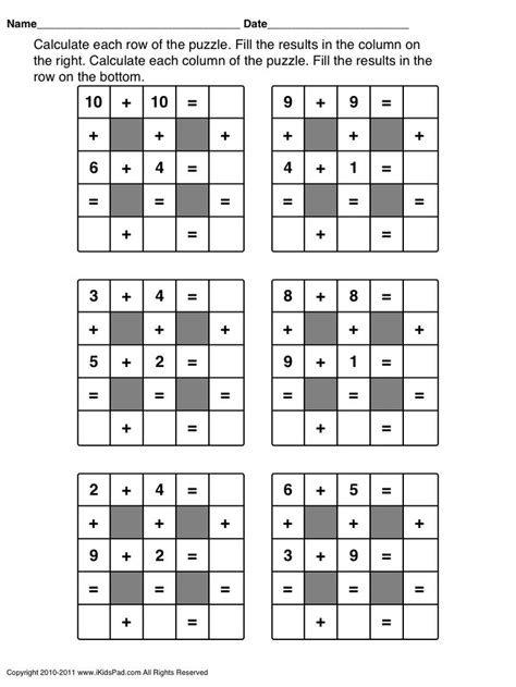 Printable Math Puzzles For 1st Grade